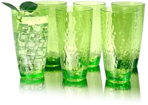 Yanglonghui 26-Ounce Plastic Tumblers (Set of 6), Reusable Plastic Mugs, BPA-Free Acrylic to Drink Mugs, Shatter Resistant, Textured Interior, Dishwasher Safe (Green, 26 Ounce)