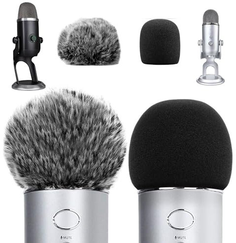 Hezhou 2 Pièces Bonnette Micro en Mousse Microphone Filtre Anti-pop Professionel Filtre Anti Pop Mousse en Bonnette Pare-Brise Fourrure (pour Blue Yeti Mic/Pro microphones)