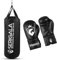 Serigala Boxsack Set für Kinder und Jugendliche - Inklusive 8oz Boxhandschuhe und stabilem Haken zur Aufhängung - 7 kg Canvas Punching Bag für Boxtraining - 62 x 23 cm Boxing Bag Schwarz