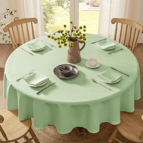 Softalker abwaschbare Tischdecke Outdoor rund 140 sabeigrün Tischdecken abwaschbar Leinenstruktur Wasserabweisend Tischtuch Table Cloth für Garten Party Geburtstag Oster Sommer Frühling Couchtisch