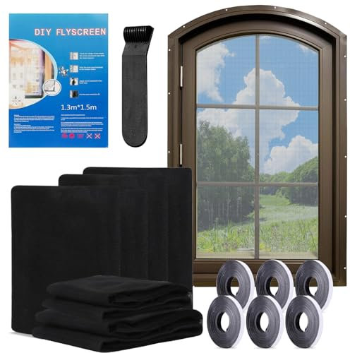 Zanzariera Universale per Finestra, 6 Pezzi Zanzariere per Finestre, Rete per Zanzariera Adesiva con 6 Nastri Autoadesivi, Zanzariera Per Finestra 130x150CM Adatta a qualsiasi Forma Della Finestra (A)
