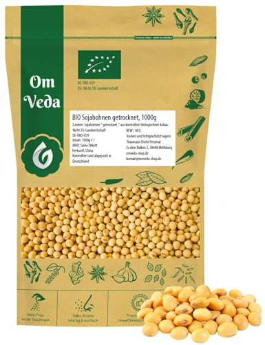 BIO Sojabohnen 1kg – OmVeda | Für Tofu, Tempeh, Sojamilch & Sprossen | Vegan, Vielseitig & Naturrein | DE-ÖKO-039 | Ideal für pflanzliche Rezepte & asiatische Küche