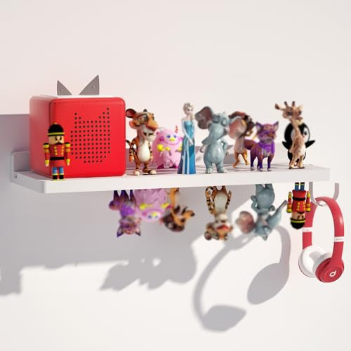for Tonies Shelf Magnetic - Tonies Figure Organizer for Kids Room, Wooden Magnetic Display Shelf for Tonies Box Holder, Wall Floating Shelves Toy Storage Compatible Charging Station(1 Tier, White)