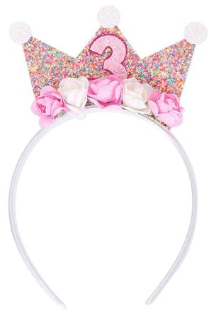 hurifeng Geburtstagskrone Mädchen 3-6 Jahre – Geburtstagskrone für Mädchen mit Blumen, Glitzer und Pailletten – Perfekt für Kindergeburtstagsfeiern und Partys (3 Jahren)