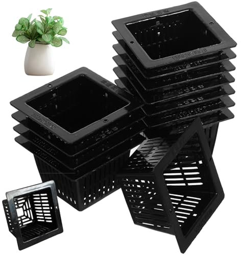 10PCS Net Pots for Hydroponics 2 Inch Square Plastic Mesh Plant Baskets, Slotted Pond Baskets for Vegetables, Flowers, Orchids, Aquatic Plants