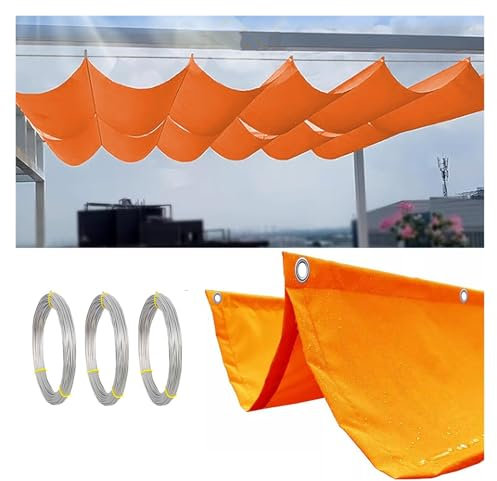 Retractable Wave Sun Shade Sail, Water Proof Pergola Shade Cover With Mounting Kit, UV And Sun Protection Canopy For Yard Deck Lawn Garden Patio Carport(Orange)