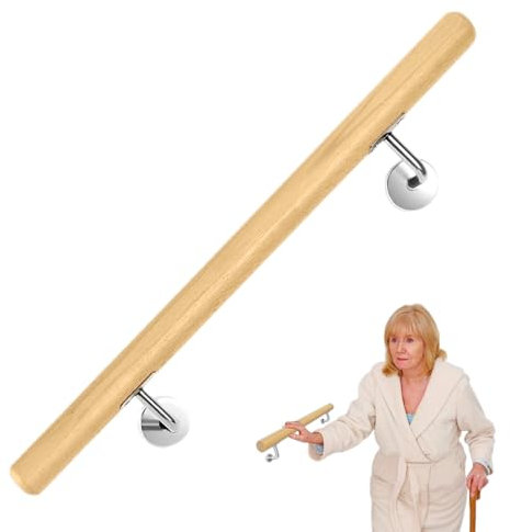 Wood Stair Railing, Ergonomic Wooden Handrail, 11.81 Inches Sturdy Construction, Easy Installation, Timber Deck Railing for Decking, Home, Balcony, Doorway, Indoor and Outdoor Use