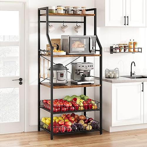 AffinityFurn Kitchen Storage Rack, 5-Tier Rustic Bakers Rack, Microwave Oven Stand, 57.4 Tall Free Standing Kitchen Utility Storage Shelf, Steel Frame, Industrial