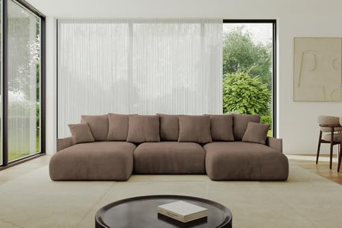 ALTDECOR Ecksofa in U-Form mit Schlaffunktion und Bettkasten Corner Sofa Bett Eckcouch Couch U-Form Schlafcouch Ausziehbar Wohnlandschaft Schlafsofa Cauchsofa ONESK-U-v1 304x165x40 Braun