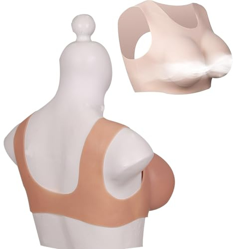 WXLPCGO Silicone Breastplate Realistic Round Collar B-G Cup Fake Breast Hollow Back for Crossdressers Transgender Mastectomy Drag Queen(Size:D Cup,Color:Color 3)