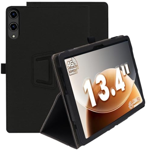 ELYCO Hülle Kompatibel mit TECLAST T65 13.4 Zoll, Schwarz | Schlanke und leichte Flip Case Klappbar, Rückseite Abdeckung Klappständer, Schlanke Schutzhülle mit Handschlaufe