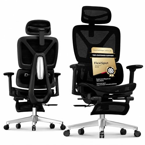 FLEXISPOT ErgoX Ergonomic Office Chair with 5D Lumbar Support, 3D Headrest & Armrests, Adjustable Seat Depth, Breathable Mesh and 130kg Capacity for Gaming, Home and Office (Black)