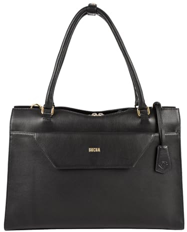 Socha Premium Laptoptasche & Businesstasche Vario CL Limited Edition, schwarzes Nappaleder, Laptopgröße 15.6 Zoll, exklusives Taschenmodell für Damen, herausnehmbares Laptopfach