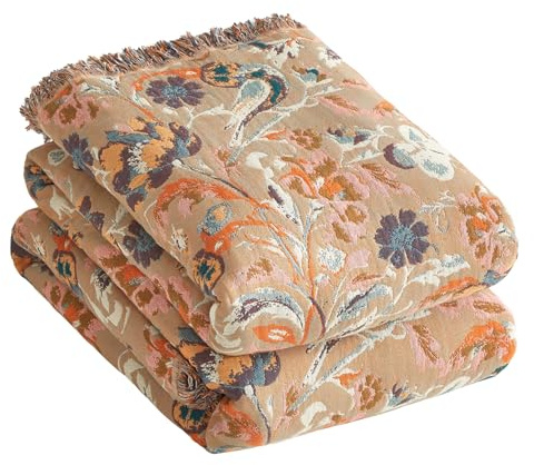 Bailix Premium Boho Tagesdecke 100% Baumwolle Kuscheldecke mit Fransen Doppelseitige Musselin Boho Decke 230x250cm, Kuschelige Sofadecke & Bettüberwurf, Sommedecke für Wohnzimmer Grün/Hellblau