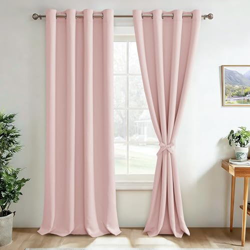 JIUZHEN Blickdicht Vorhang Thermo Gardinen mit Ösen 2er Set H260 x B140cm | Blush Rosa Gardinen kinderzimmer mit Raffhalter Thermovorhang Kältechutz gegen Kälte und Hitze, Wohnzimmer, Schlafzimmer