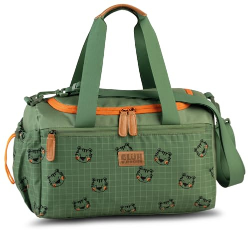 Kindertasche Sporttasche Reisetasche Tiger, Jungen Mädchen Kinder, Khaki grün, 35 x 21 x 18 cm, 13 Liter