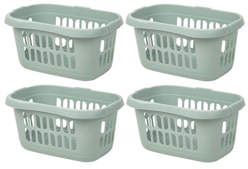 M1SS (Set of 4) 60L Litres Hipster Laundry Basket Hardwearing Plastic with Convenient Carry Handles for Organising Clothes Washing Baskets Storage Linen Bin Tidy Bedroom, Washroom (Silver Sage)