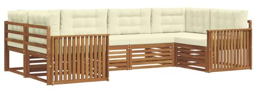 vidaXL Sofagarnituren 6 pcs Natur und Creme Massivholz Akazie, Moderner Garten-Sofa, strapazierfähiges Terrassen-Set, Bequeme Sitzmöbel für Deine Lounge-Atmosphäre