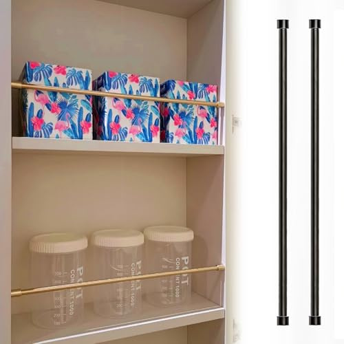 Aluminum Shelf Railing Decorative Shelf Retention Bar, 2 pcs Cabinet Front Fence Rod, Anti-Fall Shelf Rail Fence for Organizing Bottles & Boxes(Black,8in(20cm))