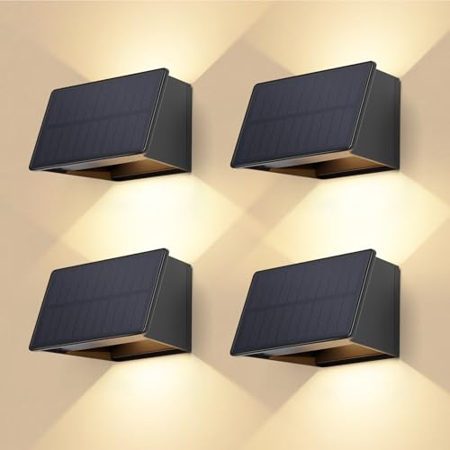 shirylzee Solarlampen für Außen, Solar Wandleuchte Aussen | 3000K Warmweiß,1800mAh, IP65 Wasserdichte, Solarleuchten Auf und ab Einstellbar Lichtstrahl für Garten Balkon 4 Stück