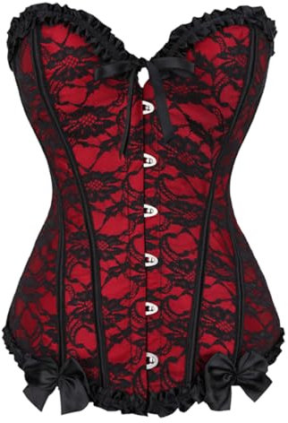 KUOSE Damen Vollbrust Corsage Bauchweg Korsage Top Übergrößen Schwarz, Rot-1, EUR(46-48)5XL