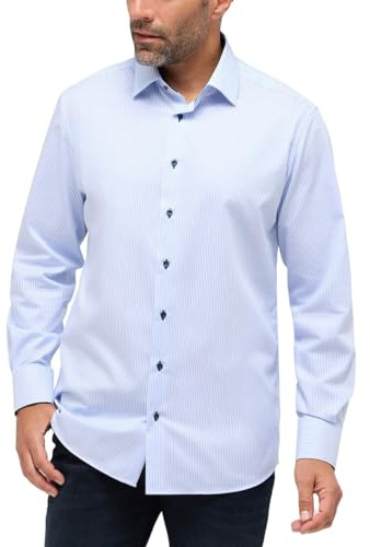 Eterna Long Sleeve Shirt Modern FIT Twill Striped Light Blue