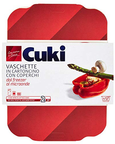 Cuki Bandejas de cartón con tapas del congelador al microondas – 4 porciones – Rectangulares [Rc2] – 50 g