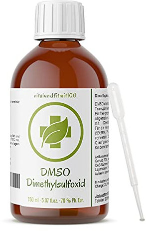 DMSO Dimethlysulfoxid - 150 ml - verdünnte Lösung: 70% DMSO Ph. Eur., 30% Wasser Ph. Eur - abgefüllt in pharmazeutischer Braunglasflasche