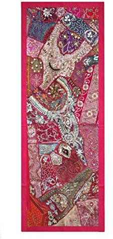 RASTOGI Kunsthandwerk indischen Handmade bestickt Patchwork Alten zum Aufhängen Wand Art Vintage Gobelin Moti Wandbehang Parda, rose, 20 X 60 INCH