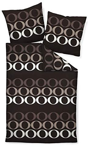 Janine Bettwäsche J.D. 87034 07 Taupe Dunkelbraun Kreise Mako Satin, Größe:135 cm x 200 cm