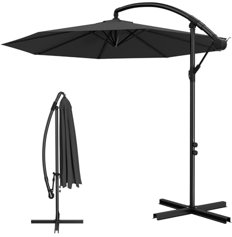 HENGMEI Ø300 cm ALU Sonnenschirm Gartenschirm Ampelschirm Strandschirm Kurbelschirm Neigbar Marktschirm Terrassenschirm mit UV Schutz 40+ für Balkon, Garten, Tarasse (Ø300 cm, Dunkelgrau)