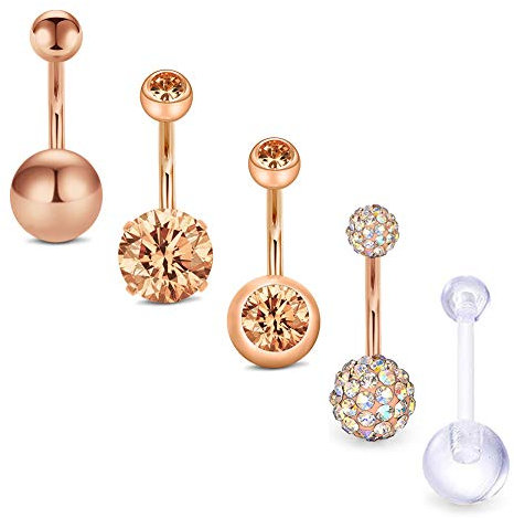 D.Bella Anneaux de nombril en acier inoxydable 14G 10mm 3/8 anneaux de nombril de ventre d'haltères Perçage pour femmes filles