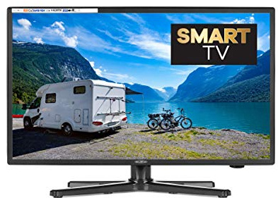 Reflexion 22 Zoll Smart Fernseher Widescreen (55 cm), für Wohnmobile mit DVB-T2 HD, Triple Tuner, Android, 12 /24 Volt, mit 12 V Adapter und DVB-T Antenne