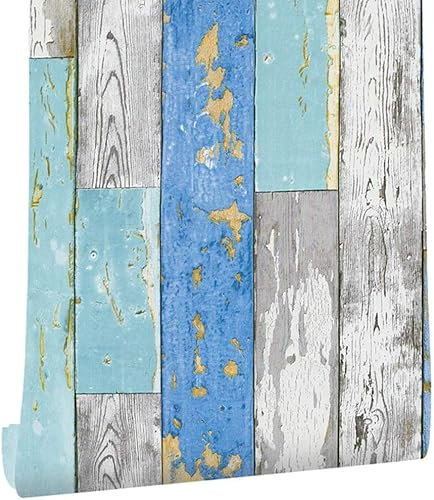 Self Adhesive Beach Wood Wall Paper for Walls Kitchen Cabinets Backsplash Countertop Peel and Stick Wood Panel Wallpaper 17.7x117 Inches