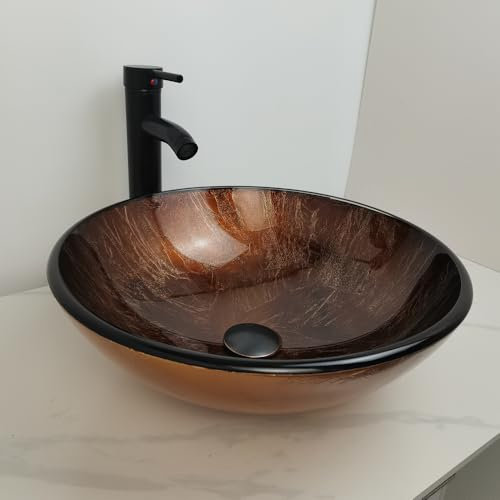 Nidda Bathroom Glass Cloakroom Basin Hand Washing Sink, Modern Design Gloss Golden Countertop Basin Cloakroom Sink for Bathroom Glass Bowl Basin Sink 42x14x42cm WxHxL