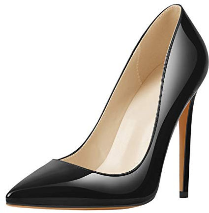 MissHeel Basic Pumps Damen Stilettos Klassische Absatzschuhe High Heels Frauen Pfennigabsatz Lack Schwarz EU 46