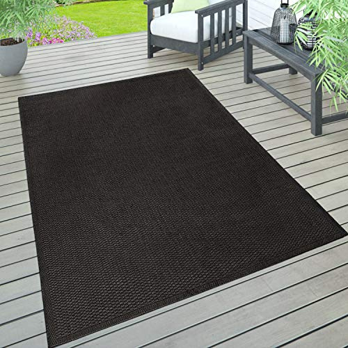 Paco Home Indoor & Outdoor Rug, Terrace And Balcony, Weatherproof One Colour With Texture, Size:200x350 cm, Colour:Black