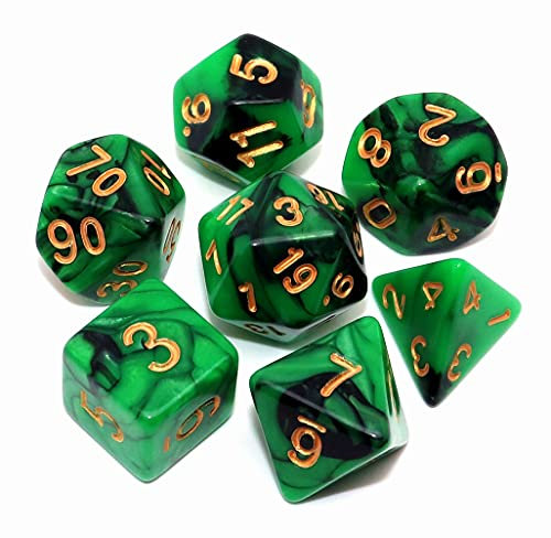 CREEBUY Polyedrisches Würfelset für Dungeon and Dragons, Rollenspiele, 7-teiliges Würfelset, Grün mit Schwarz