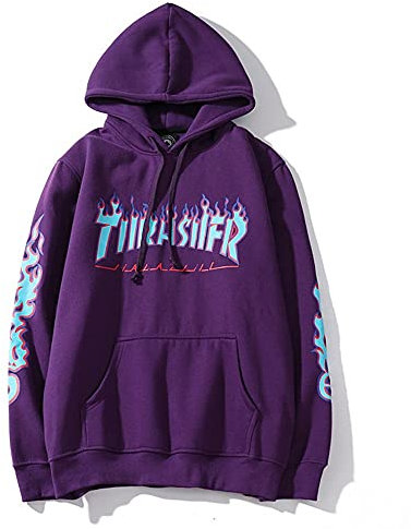 zhaojiexiaodian Felpa con Cappuccio da Uomo,Casual Pullover Felpa,Stile Strada Hip Hop Felpa con Cappuccio Manica Lunga UnisexPullover (IT, Testo, M, Viola)