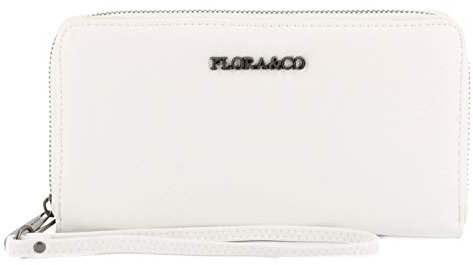 Flora co - Portefeuille Femme Long Format enveloppe 3 volet - Wallet Pochette Tout-en-Un A Lanière - Porte-Cartes Monnaies Zippées Originales - Simili Cuir Souple - Chic et Tendance - Blanc