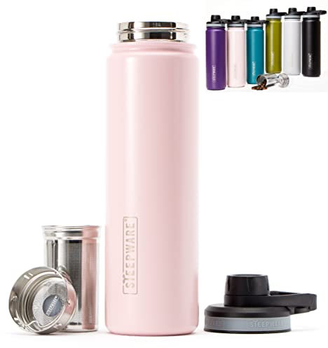 The Tea Spot Steepware Teebecher und Thermoskanne, 625 ml, Teeflasche mit Tee-Ei für losen Tee oder Eiskaffee, schlanker, doppelwandiger Becher und isolierte Reiseflasche, Rosa