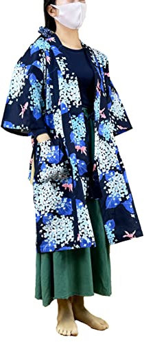 Momoten Damen Yukata Kimono Japanische Traditionelle Kurze Robe Mit Tasche Kleid Baumwolle, Design032-2a, Medium-Large