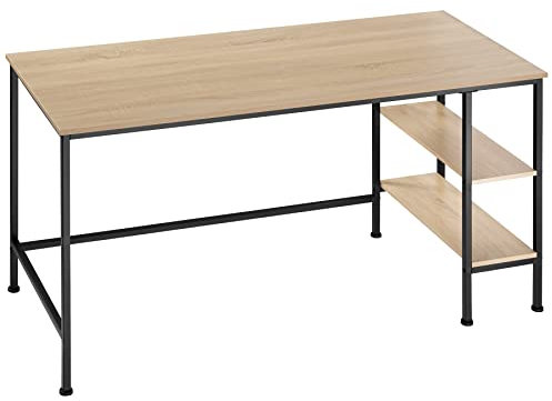 TecTake® Bureau 140 x 60 x 76,5 cm, 2 étagères de Rangement intégrées, Table de Bureau, Style Industriel Bureaux Ordinateur Meuble pc Table de Travail Meuble Ordinateur Desk Teletravail, Bois Clair