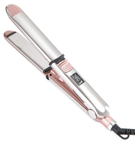 Rozamor Professional Hair Straighteners, Titanium Flat Iron, Double Side 3D Floating Plates Fast Heating Flat Iron, Pink 2 in 1 Hair Straightener Curler for All Hairstyles, Gift for Women