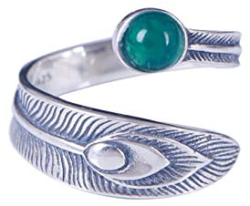 Ring Für Damen Offen Einstellbar - S925 Intarsien Mit Chrysopras Phönix Federn Ring, Handgefertigt Einzigartiger Feiner Charm Schmuck Für Mädchen Hochzeit Geburtstagsgeschenk,Weißmodischer Sta