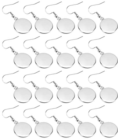 Tnfeeon 20 Pezzi Orecchini a Filo Ganci Spazi Vuoti, 16 Mm Orecchino Cornici Vuote Impostazione Cabochon in Acciaio Inossidabile Ciondola i Vassoi Rotondi Base per la Creazione di Gioielli Fai da Te