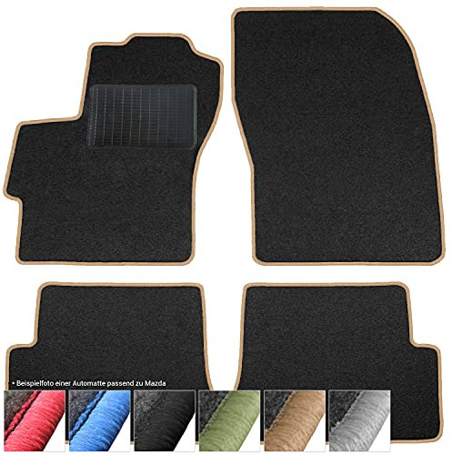 moto-MOLTICO Fußmatten Auto - Velours Autoteppiche passend für Mazda MX-5 (1989-1998) - 2-teiliges Set - Schwarze Automatten mit Beigen Ziernähten