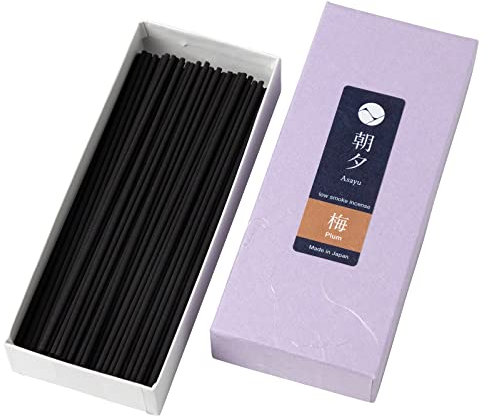 Asayu Japan Incienso Japonés Premium de Flor de Ciruelo - Varillas de Bajo Humo para Calma y Bienestar, Artesanales con Materiales Naturales, Hecho en Japón - 40g