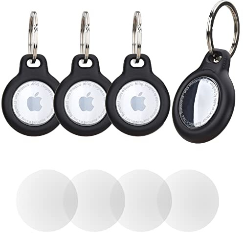 DealKits Packung mit 4 AirTag-Anhängern, kommt mit 4 Displayschutzfolien für die Vorderseite, sicherer Halterung und Schutzhülle für Air Tag