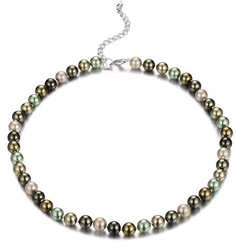 Bulinlin Damen Silber Muschel Perlenkette Boho Statement Strang Perlen Choker Halskette Modeschmuck Geschenke für Frauen(8mm Green)